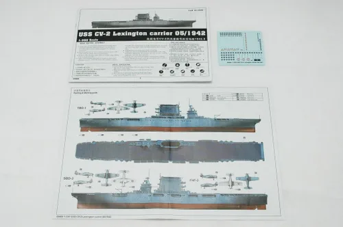 Vista 7 de Trumpeter 1/350 USS Lexington CV2 Kit de modelo de portaaviones Color moldeado