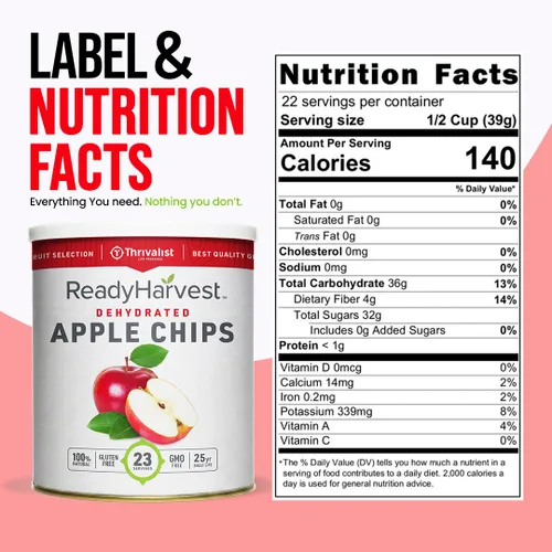 Vista 2 de Ready Harvest Alimentos deshidratados - Chips de manzana Alimentos de emergencia Kits de campamento y supervivencia Lata #10 Vida útil de 25