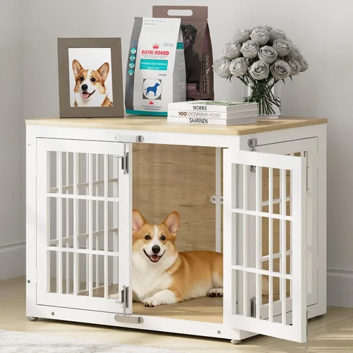 Vista 9 de Muebles de Jaula para Perros de Servicio Pesado de 33", Jaula de Madera Perrera para Perros Pequeños y Medianos, Perrera para Perros