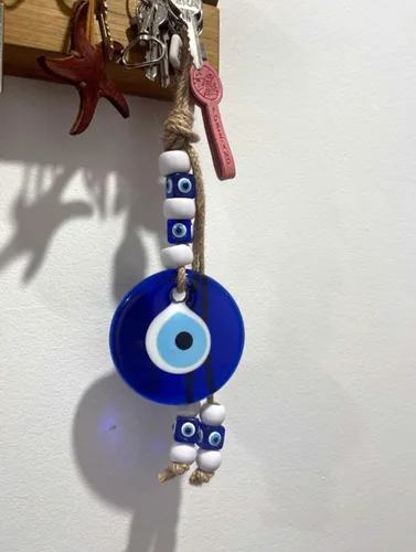 Vista 2 de Amuleto de cristal azul de nazar de mal de ojo de buena suerte, adorno colgante hecho a mano para el hogar, oficina, decoración del automóvil