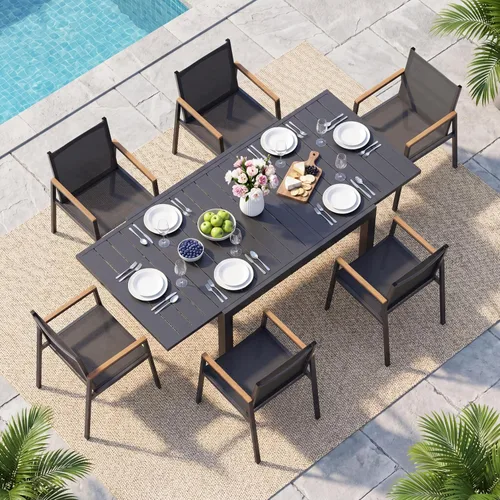 Vista 14 de Mesa de comedor expandible de aluminio para patio al aire libre para 4-8 personas, mesa rectangular para todo tipo de clima (48"-79") con rieles