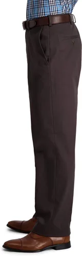 Vista 2 de Haggar Pantalón casual para hombre sin hierro de alta calidad, color caqui, ajuste clásico, parte delantera plana, cintura expansible, tallas
