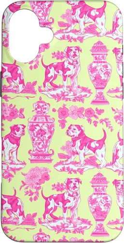 Vista 23 de Chinoiserie Dog Yellow Pink Toile Preppy Grandmillennial Case for iPhone 16