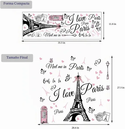 Vista 7 de Pegatinas de pared de la Torre Eiffel de París, calcomanía para dormitorio, sala de estar, fondo de sofá, decoración de pared de TV, decoración