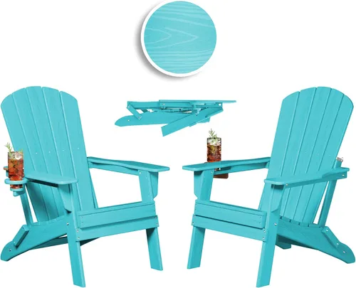 Vista 17 de Plawdlik Juego de 10 sillas plegables Adirondack con textura de madera, HDPE pesado para todo tipo de clima, juego cómodo junto a la piscina, patio