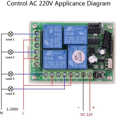 Vista 7 de Interruptor de control remoto DC 12V 4 canales universal 433Mhz Control remoto interruptor momentáneo para control inalámbrico y más