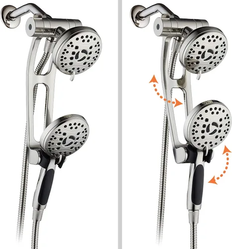 Vista 9 de Combo de lujo de 3 vías de alta presión de 48 modos con brazo de extensión ajustable – Cabezal de ducha dual de lluvia y de mano – Manguera de acero