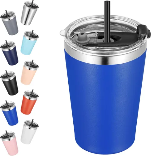 Vista 31 de VEGOND - Vaso térmico de acero inoxidable de 12 onzas con aislamiento al vacío de doble pared, vaso para viaje con tapa y pajita reutilizable Negro