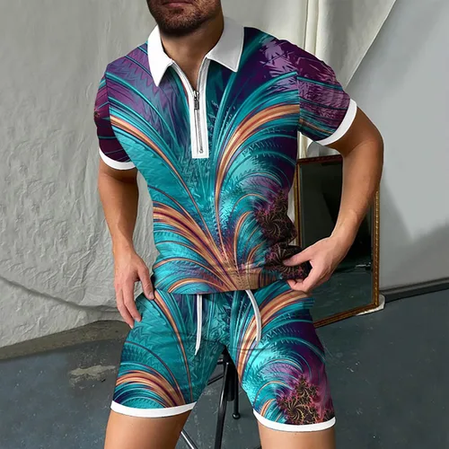 Vista 3 de Conjunto corto de 2 piezas para hombre, conjunto deportivo de verano de manga corta, polo y pantalones cortos, traje deportivo casual