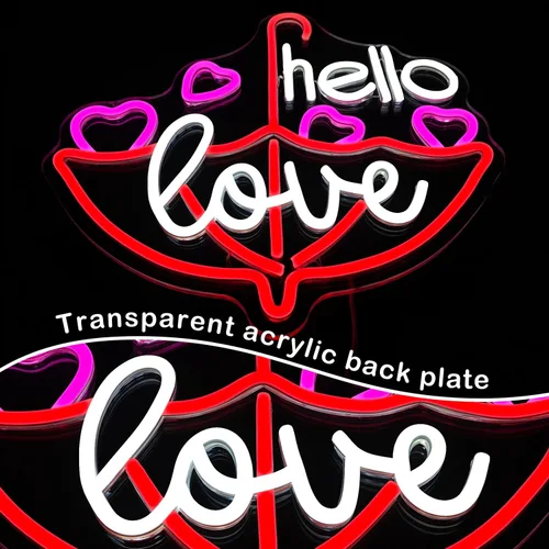 Vista 7 de Letrero de neón para el día de San Valentín, luz LED de neón regulable con texto en inglés «Hello Love» para decoración de pared, letrero de neón