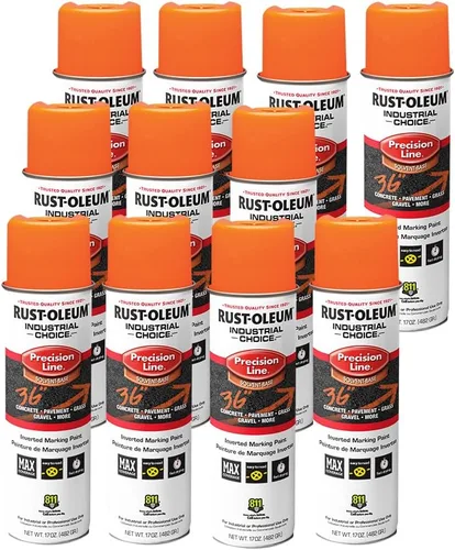 Vista 25 de Rust-Oleum 203035-12PK Pintura en aerosol invertida industrial a base de agua, 17 onzas, naranja alerta APWA, paquete de 12 unidades APWA Alerta