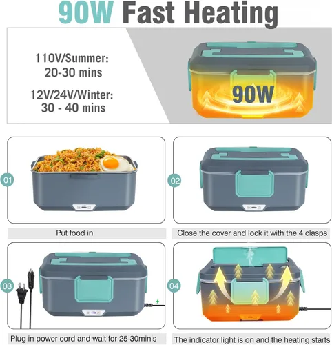 Vista 3 de Lonchera eléctrica súper grande de 3,5 L, calentador de alimentos, lonchera térmica para adultos y hombres con doble capa
