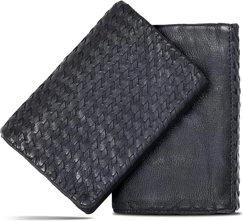 Vista 14 de Cartera de cuero genuino para mujer de cuero con bloqueo RFID - Tarjetero triple de diseñador para damas tipo clutch con ventana de identificación