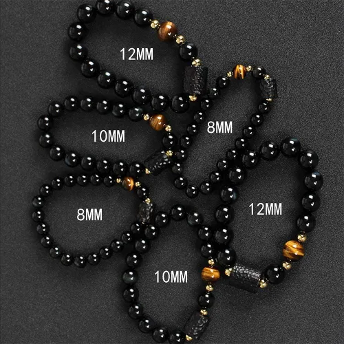 Vista 7 de L&C Feng Shui - Pulsera de riqueza de obsidiana negra Pulseras de cristal de obsidiana para mujeres y hombres, 0.315in, 0.394in, alivio natural