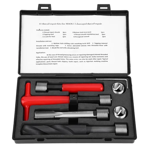 Vista 7 de Kit de reparación de rosca, 11 piezas, M16x1.5 de longitud 1.5D de acero inoxidable torcido, herramienta de inserción roscada, kit de reparación