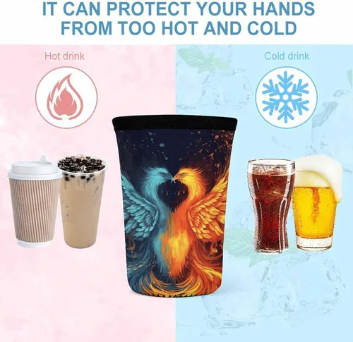 Vista 4 de Fire And Water Phoenix Cup Sleeve 3 Pack Reusable Neoprene Coffee Sleeves Insulator Sleeves for Cold Beverages Universal Ice Coffee Sleeve Beer