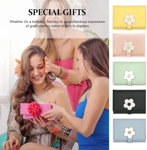 Vista 8 de LJCZKA Bonita cartera pequeña para niñas y mujeres, bloqueo RFID, piel sintética, tres plegadas, bolsillo para efectivo con tarjetero y billetera