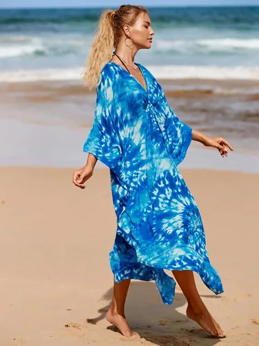 Vista 6 de Vestidos caftán para mujer, estampado étnico, vestido de playa estilo caftán, talla grande, salida de baño
