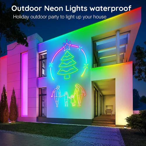 Vista 6 de SINLEY Cuerda de luces LED de neón, control con aplicación/control remoto, luces LED flexibles, múltiples modos, luces de neón RGB para exteriores