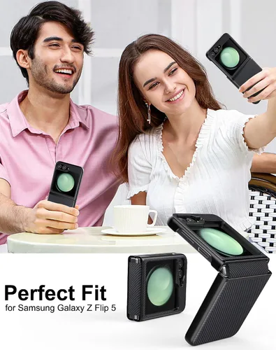 Vista 3 de Foluu Funda protectora delgada para Samsung Galaxy Z Flip 5 con protección de bisagra, correa de goma de piel sintética + carcasa de policarbonato