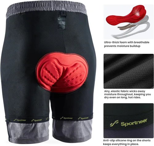 Vista 3 de Sportneer Pantalones cortos de ciclismo para hombre 3D acolchado ligero para montar en bicicleta, ciclismo, bicicleta de montaña, pantalones cortos