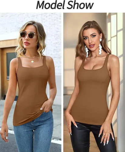 Vista 96 de V FOR CITY Camiseta sin mangas de algodón para mujer con brasier de estante ajustable con correa ancha y tirantes básicos