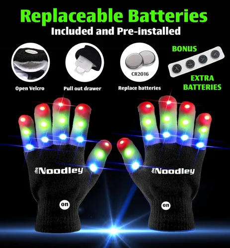 Vista 4 de The Noodley 2 pares de guantes con luz LED para niños, regalos para niños y niñas, juguetes de Navidad brillantes
