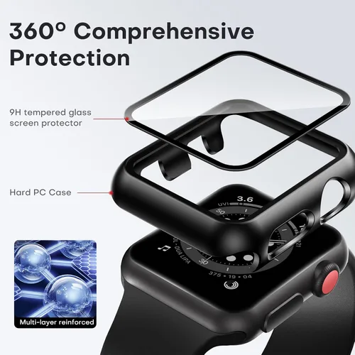 Vista 4 de TAURI - Juego de 2 carcasas rígidas compatible con Apple Watch Series 3, 2, 1 1.496 in (38mm), protector de pantalla integrado de cristal templado