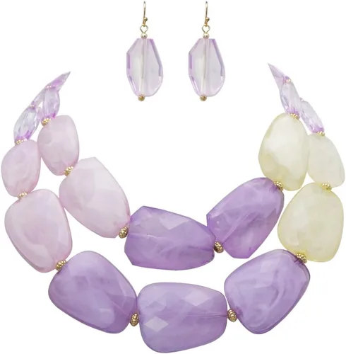 Vista 13 de Rosemarie Collections Conjunto de collar y pendientes elegantes con resina pulida ombre para mujer, 40,6 cm + 7,6 cm de extensor