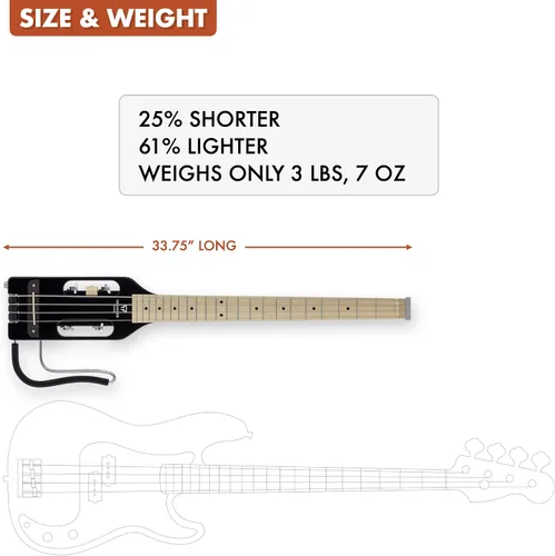 Vista 3 de Traveler Guitar Guitarra Bajo Ultra-Ligera Negro Brillante Guitarra de Bajo de Viaje Pequeña con Apoyo de Regazo Removible Guitarra Portátil sin