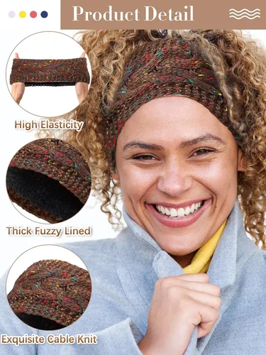 Vista 3 de Geyoga 7 diademas de punto para mujer, diademas de invierno para mujer, calentadores de orejas con forro polar para clima frío cálido (color fresco)