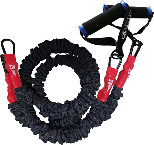Vista 14 de Valor Fitness Bandas de resistencia – 5 libras a 25 libras – Mosquetones adjuntos y 2 bandas por opción de peso con asas – Funda cubierta