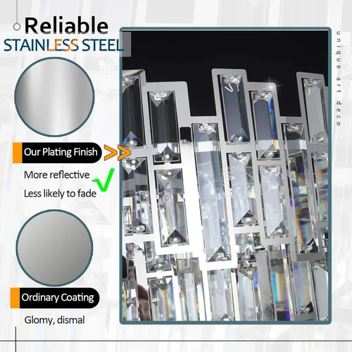 Vista 6 de Candelabros modernos para comedor, lámpara de araña rectangular cromada, lámpara colgante de cristal, colgante rectangular lineal cromado
