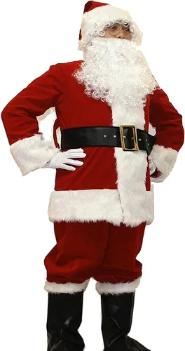 Vista 2 de Potalay Traje de Santa Claus de lujo para hombre, 11 piezas, Rojo