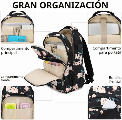 Vista 4 de Bluboon Mochila para mujer de 15.6 pulgadas, mochila para laptop de 15.6 Peonía