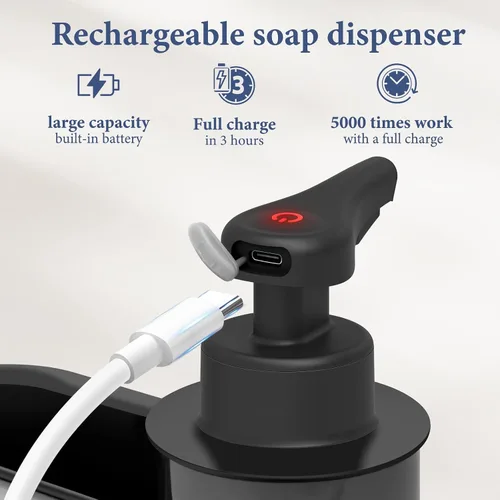 Vista 4 de LAOPAO Dispensador automático de jabón con organizador de fregadero para lavavajillas, dispensador automático de jabón de manos con organizador