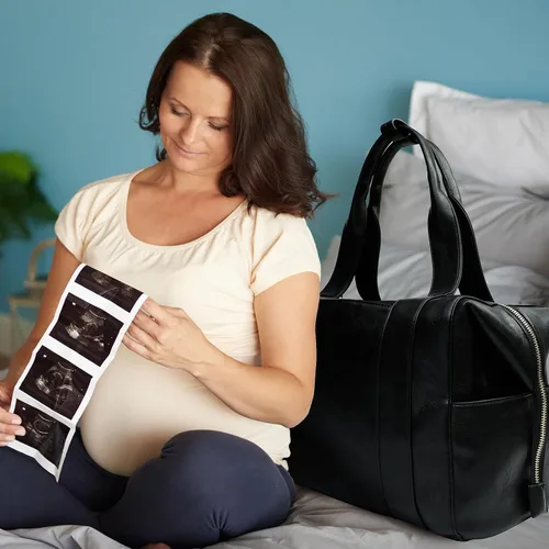 Vista 2 de miss fong Bolsa de pañales, bolsa de bebé, bolsa de pañales de cuero, bolsa de mano para bebé con 9 bolsillos, bolsa grande para mamá con bolso Negro