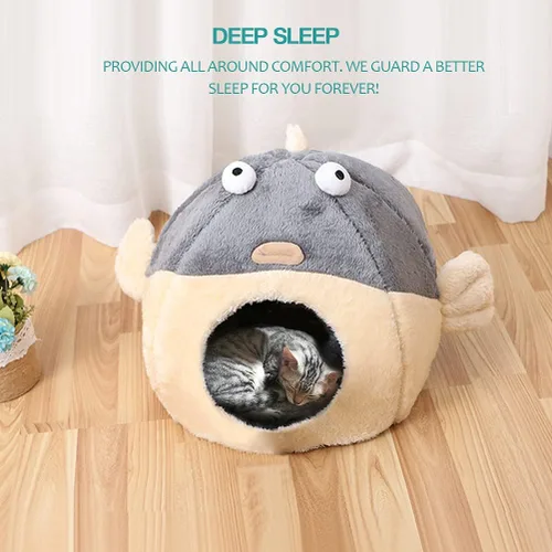Vista 7 de Camas para gatos de interior – Cueva de cama para gatos con almohada acolchada extraíble lavable, tienda de campaña para gatos súper suave 2 en 1