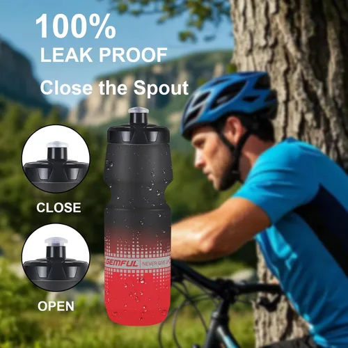 Vista 3 de GEMFUL Botella de agua para bicicleta de 24 onzas, paquete de 2 botellas de agua para ciclismo, sin BPA, con tapa a prueba de fugas, se adapta a