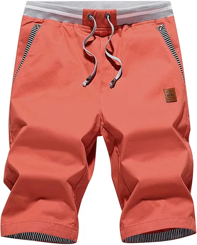 Vista 15 de JustSun Pantalones cortos para hombre, estilo casual, de algodón, con cintura elástica y bolsillos Negro