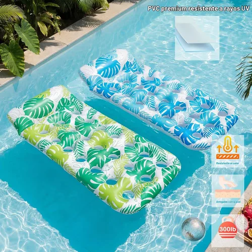 Vista 5 de FindUWill Inflatable Pool Float Lounger, 2 Pack Pool Floaties Rafts for Adults, Floating Lounger with Headrest