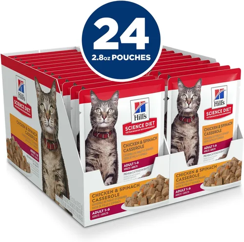 Vista 3 de Hill's Science Diet Adulto 1-6, Adulto 1-6 Premium Nutrition, Comida húmeda para gatos, estofado de cazuela de pollo, bolsa de 2.8 onzas, caja de 24