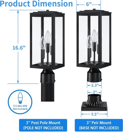 Vista 7 de Luz de poste de 16.6 pulgadas para exteriores, lámpara grande de 3 luces, moderna iluminación exterior de pilar impermeable, poste de farol