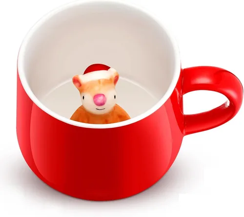 Vista 12 de Sliner Divertidas tazas de Navidad en 3D con animal en el interior, 13.5 onzas, hechas a mano, taza de café de cerámica, bonita figura de dibujos