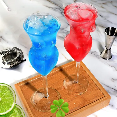 Vista 3 de SuproBarware Vasos de cóctel de 6.8 onzas, 6.8 fl oz, juego de 2 vasos de Martini, vasos de whisky, vasos de belleza creativa con forma para cóctel