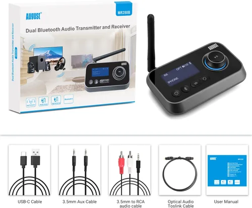 Vista 7 de August Receptor transmisor de audio Bluetooth 5.0 MR280