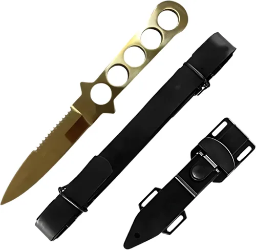 Vista 5 de MASTER USA Cuchillo de buceo, 9 pulgadas en total, hoja de pulido de espejo de 4.25 pulgadas, correa de pierna de mango de acero inoxidable (negro)