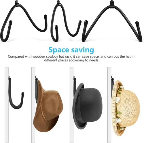 Vista 3 de Perchero de pared para sombreros, 2 ganchos para sombreros, organizador de sombreros de pared, organizador de sombreros, sombreros, montaje en pared