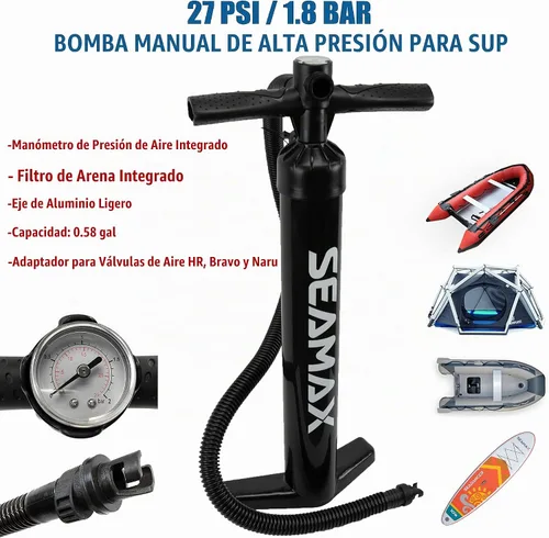 Vista 2 de Bomba de mano SUP Max 27 PSI, peso ligero para llevar, bueno para todas las tablas de remo inflables y barcos inflables