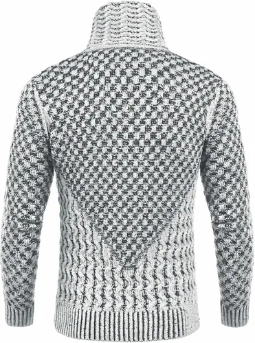 Vista 3 de COOFANDY Suéter de punto de cuello alto para hombre, manga larga, ajustado, cuello de chal, sin botones